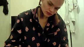 Redhead roommate gives blowjob and spits cum on dick