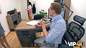 Bank lady boss indulges in wild office orgasms with subordinate