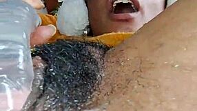 Watch this hairy housewife squirt while riding the dildo?