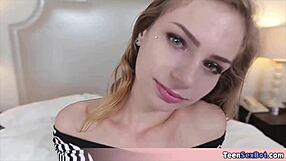 Petite 18+ blonde flaunts perfect body, gets slammed hard in POV style fucking.