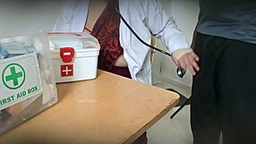 Doctor secretly gives blowjob in clinic to patient.