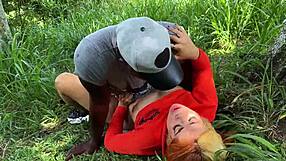 The couple takes a walk as exhibitionists, she's colombian and he's black, enjoying the outdoors.