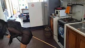 yo, check this leaked vid of a Mexican influencer using a broomstick in the kitchen!