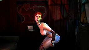 she strips and dances, ripping clothes for lap dance.