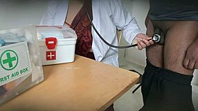 Doctor secretly gives blowjob in clinic to patient.