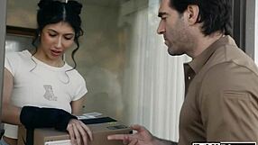 Latin teen 18+ facesits her new stepdad as thanks. She fucks him hard with shaved pussy.