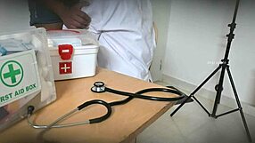 Doctor secretly gives blowjob in clinic to patient.