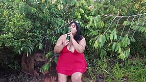 Hot housewife in dress masturbates on way home, craving more