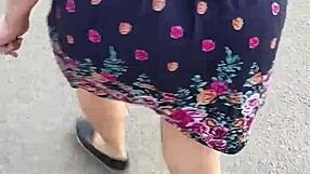 Mature Blonde Milf Flashes Ass in Public Outdoor Street