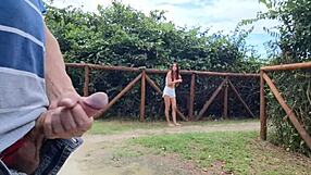 risky handjob on street with stunning redhead caught masturbating