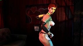 she strips and dances, ripping clothes for lap dance.