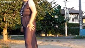 Hairy Mature Flashes in Public Outdoor Nude