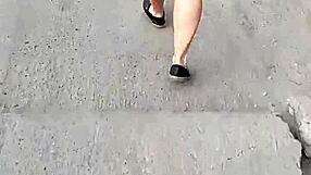 Mature Blonde Milf Flashes Ass in Public Outdoor Street