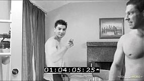 although she should be working, the brunette with small tits is eager to film her first mmf threesome with monster cocks