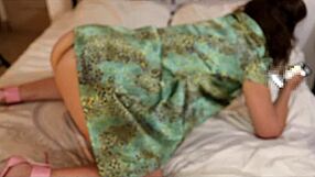 French amateur in satin bra and thong gets deep action.