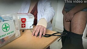 Doctor secretly gives blowjob in clinic to patient.