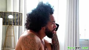 Hot busty masseuse fucks client outdoors.