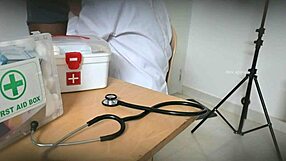 Doctor secretly gives blowjob in clinic to patient.