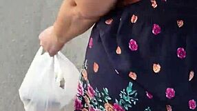 Mature Blonde Milf Flashes Ass in Public Outdoor Street