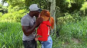 The couple takes a walk as exhibitionists, she's colombian and he's black, enjoying the outdoors.