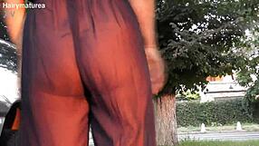 Hairy Mature Flashes in Public Outdoor Nude