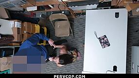 Teen Caught Stealing On CCTV And Detained By Pervcop For Intense Blowjob.