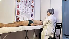 Patient can't hold back and gets hard during nurse's exam