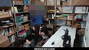 Teen Caught Stealing On CCTV And Detained By Pervcop For Intense Blowjob.