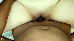 Blonde getting fucked in bed with her blue bra on