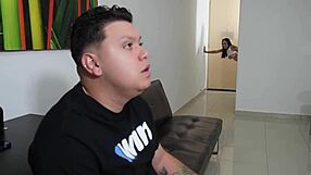 Girl rides plumber's cock while husband watches football game