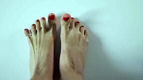 close up footjob ends with cum on feet and sperm eating