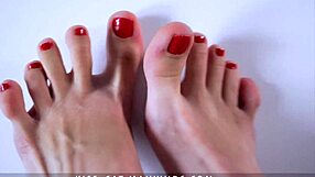 close up footjob ends with cum on feet and sperm eating