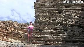 anal creampie outdoors during our holiday with girlfriend and friend