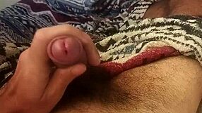 Skinny brazilian guy with huge cock masturbates lying down