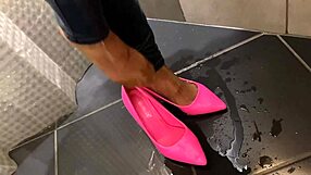 Desperate German Lover Pees In Jeans Then On Ass While She Teases With Handjob And Blowjob