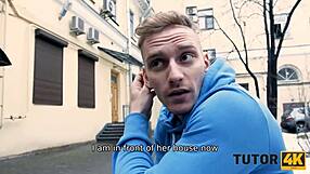 brunette teacher gets horny with new stud for sex