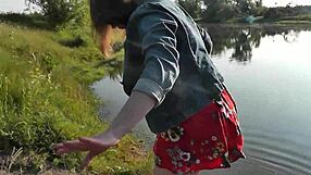 Sweet brunette teen feels wild passion on beach without panties. Bent over in doggystyle.