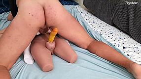 Intense threesome he pounds her tight pussy while she rides trans doll's big cock