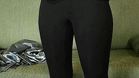 Neighbors Hazel Ash models button down and yoga pants