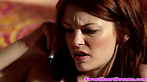 The redhead fingered and clit-rubbed the small-titted babe passionately