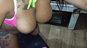 The naughty maid humiliates with double blowjob and squirting