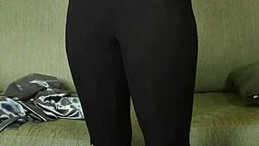 Neighbors Hazel Ash models button down and yoga pants