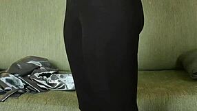 Neighbors Hazel Ash models button down and yoga pants