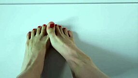 close up footjob ends with cum on feet and sperm eating