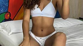 Innocent petite 18+ records herself masturbating with the cell phone, spied on petite 18+