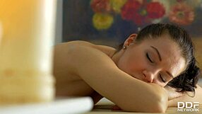 Lubed teen indulges in massage parlor blowjob and doggy assfucking.