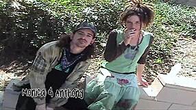 Horny couple screws in park with stockings