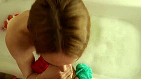 milf invites to bathroom, sucks big cock