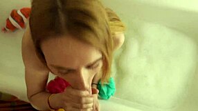 milf invites to bathroom, sucks big cock