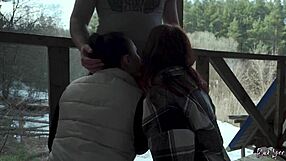 We Sucked Him Together On Vacation! Public Threesome Blowjob.